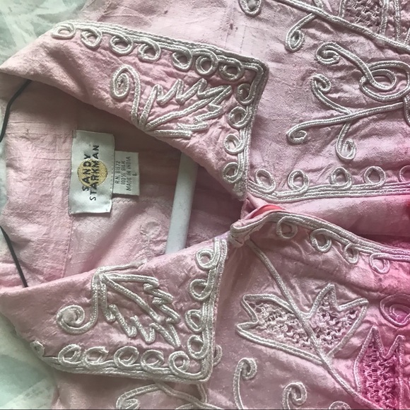 Sandy Starkman Silk Embroidered Beaded Jacket Pink L - Picture 13 of 13